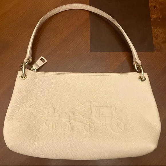 EMBOSSED HORSE AND CARRIAGE CHARLEY CROSSBODY IN PEBBLE LEATHER in Blush Pink - Picture 6 of 12